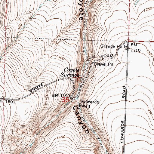 Topographic Map of Coyote Springs, WA