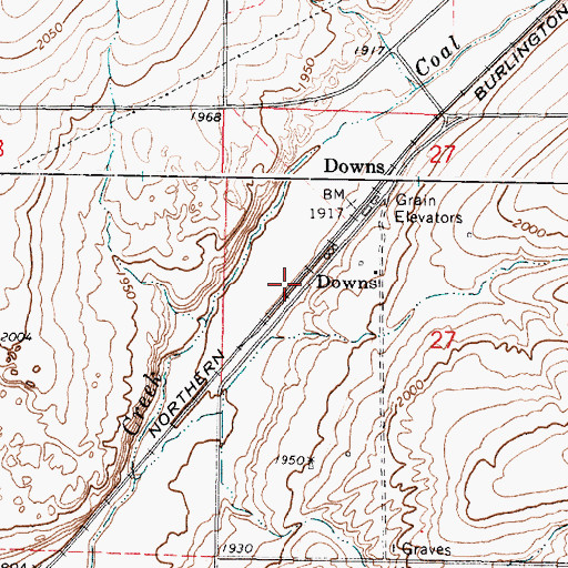 Topographic Map of Downs, WA