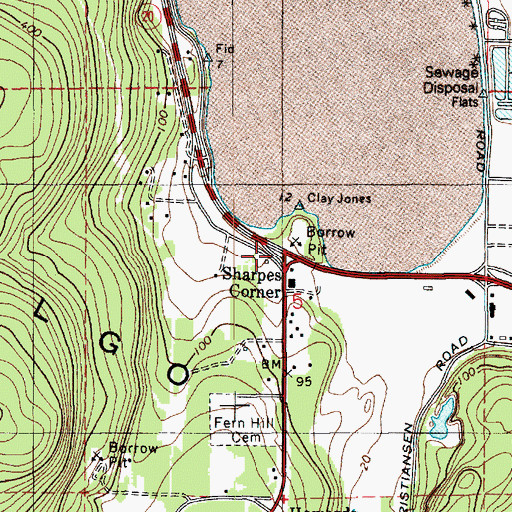 Topographic Map of Sharpes Corner, WA