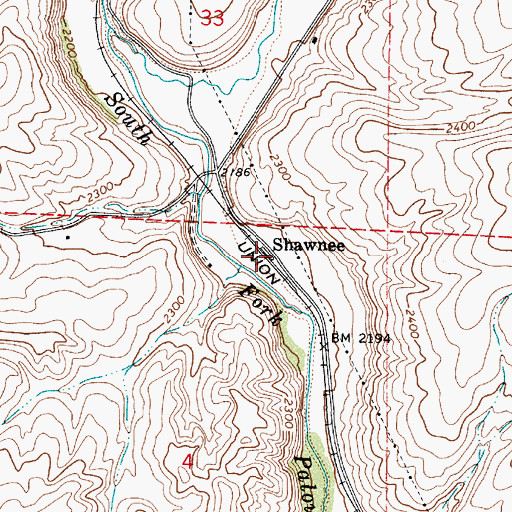 Topographic Map of Shawnee, WA