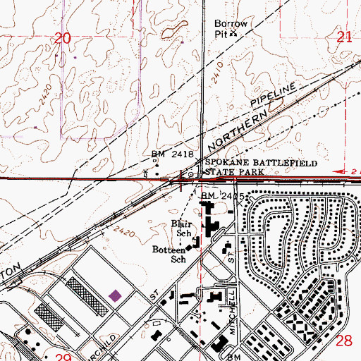Topographic Map of Spokane Battlefield State Park, WA
