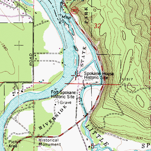 Topographic Map of Spokane House Historic Site, WA
