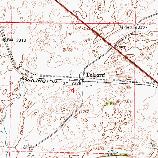 Topographic Map of Telford, WA