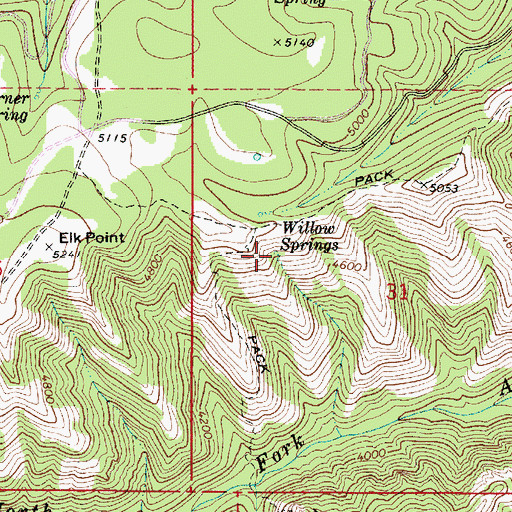 Topographic Map of Willow Springs, WA