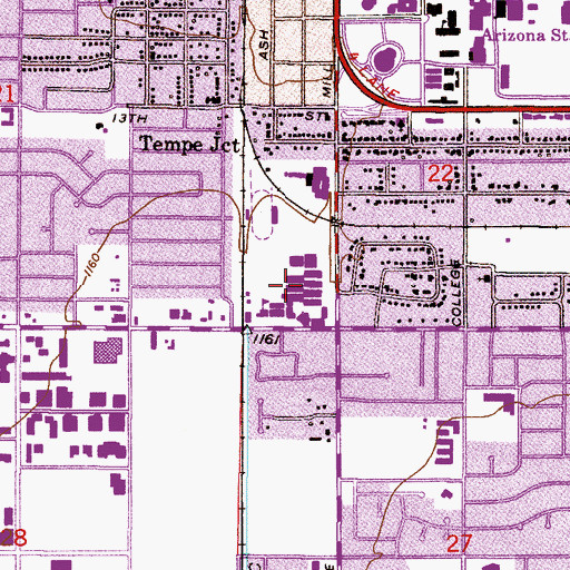 Topographic Map of Tempe High School, AZ