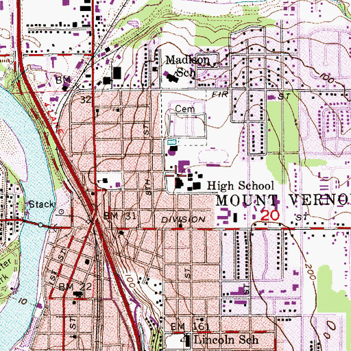 Topographic Map of Mount Vernon High School, WA