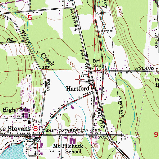 Topographic Map of Hartford, WA