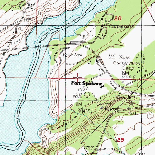 Topographic Map of Fort Spokane, WA