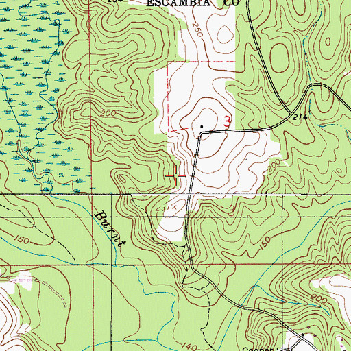 Topographic Map of Burnt Corn Creek Oil Field, AL