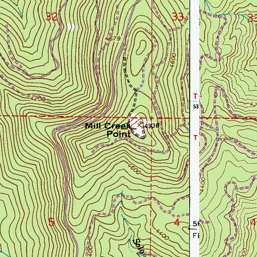 Topographic Map of Mill Creek Mountain Lookout, WA