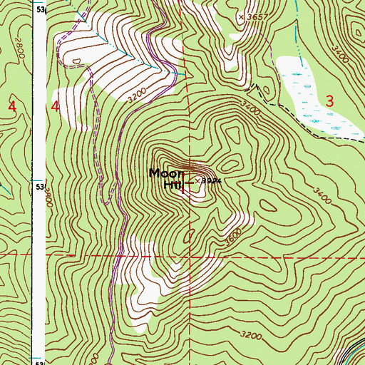 Topographic Map of Moon Hill Lookout, WA