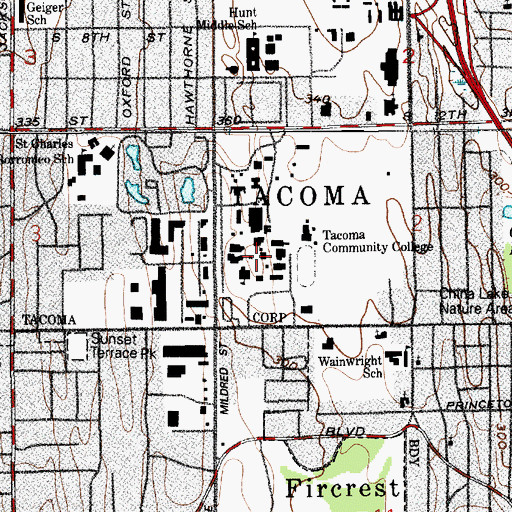 Topographic Map of Tacoma Community College, WA