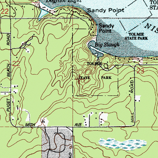 Topographic Map of Tolmie State Park, WA