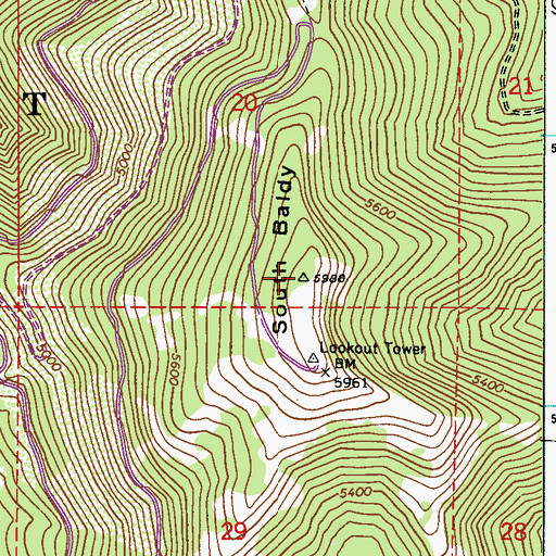 Topographic Map of South Baldy Lookout, WA