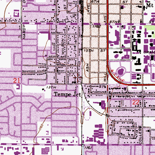 Topographic Map of Tempe Junction Railroad Station (historical), AZ