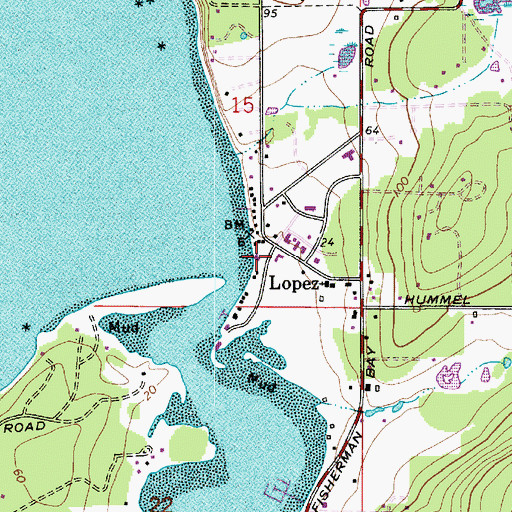 Topographic Map of Lopez Village, WA