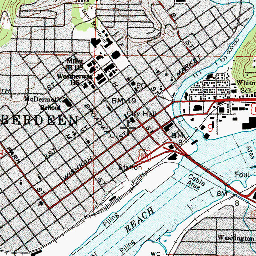 Topographic Map of Aberdeen, WA