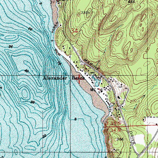 Topographic Map of Alexander Beach, WA
