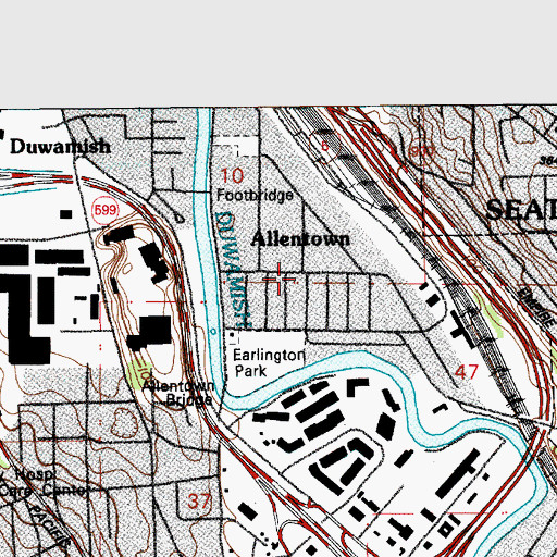 Topographic Map of Allentown, WA