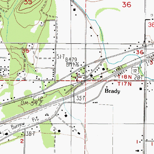 Topographic Map of Brady, WA