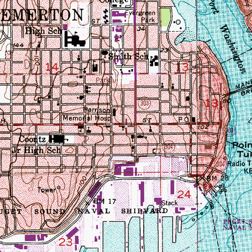 Topographic Map of Bremerton, WA
