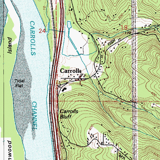 Topographic Map of Carrolls, WA