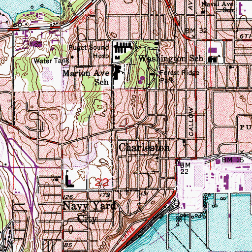 Topographic Map of Charleston, WA