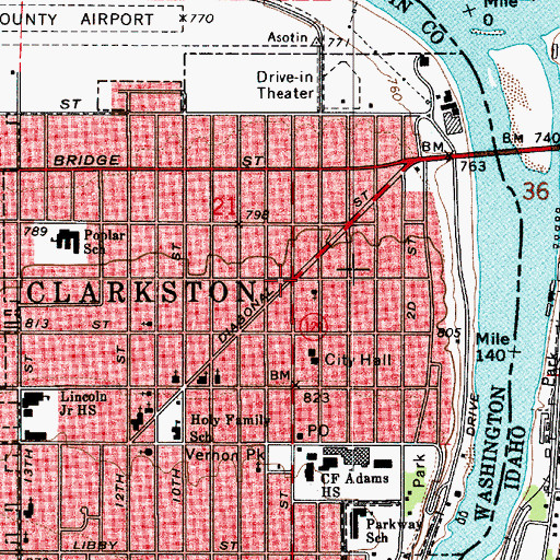 Topographic Map of Clarkston, WA