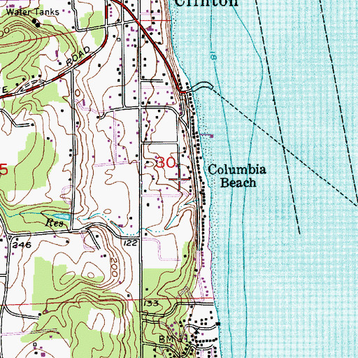 Topographic Map of Columbia Beach, WA