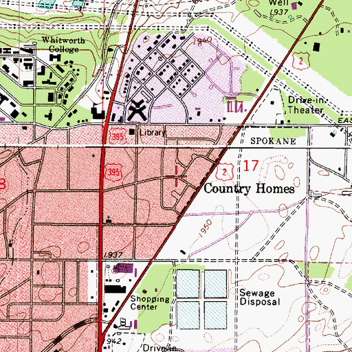 Topographic Map of Country Homes, WA