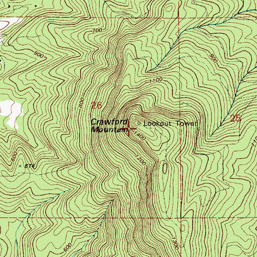 Topographic Map of Crawford Mountain, WA