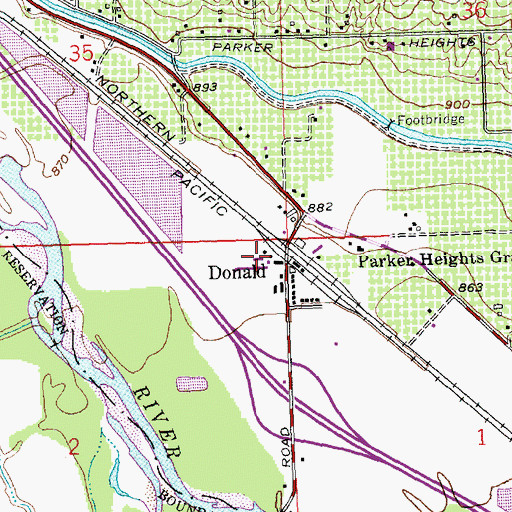 Topographic Map of Donald, WA