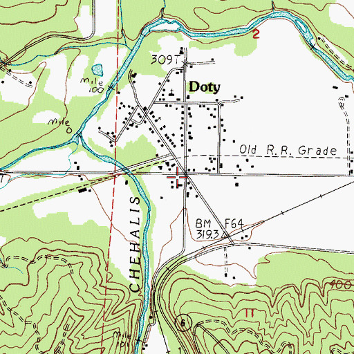 Topographic Map of Doty, WA