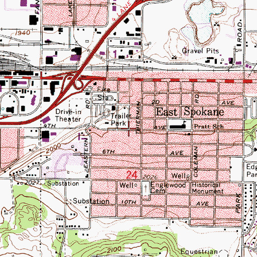 Topographic Map of East Spokane, WA