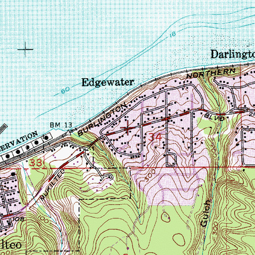 Topographic Map of Edgewater, WA