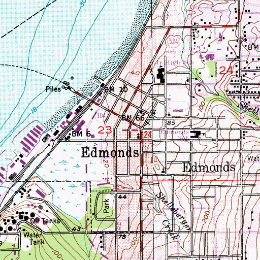 Topographic Map of Edmonds, WA