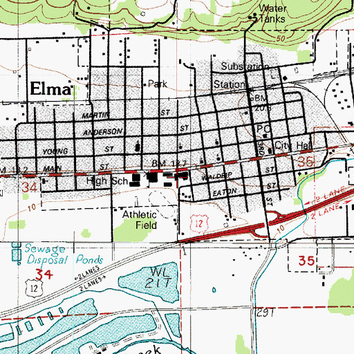 Topographic Map of Elma, WA