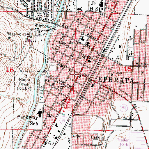 Topographic Map of Ephrata, WA
