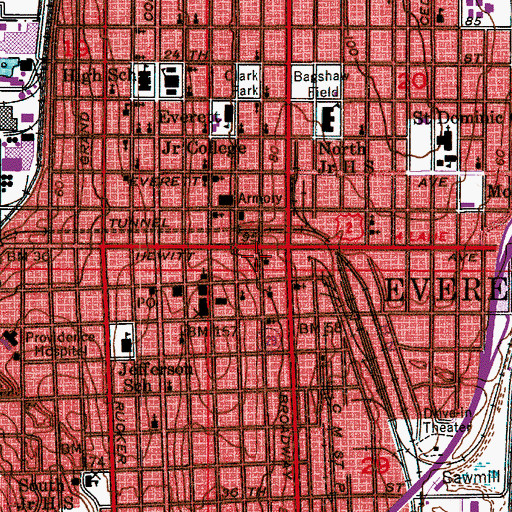 Topographic Map of Everett, WA