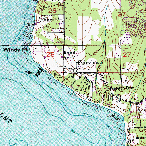 Topographic Map of Fairview, WA