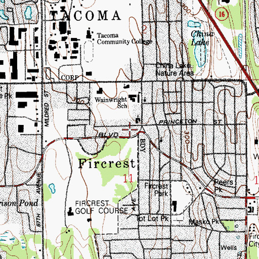 Topographic Map of Fircrest, WA