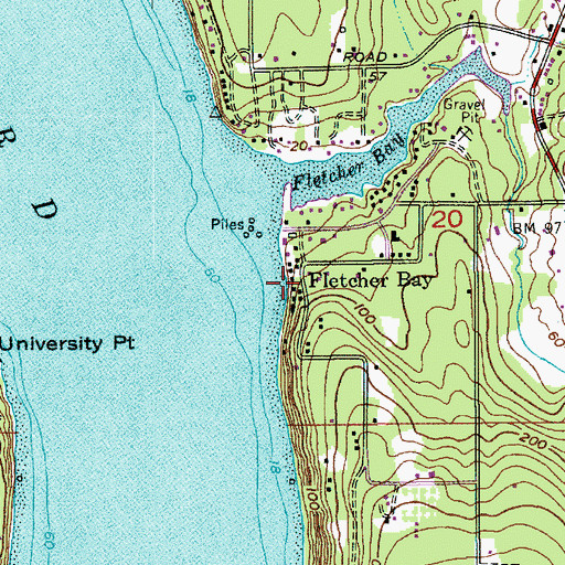 Topographic Map of Fletcher Bay, WA