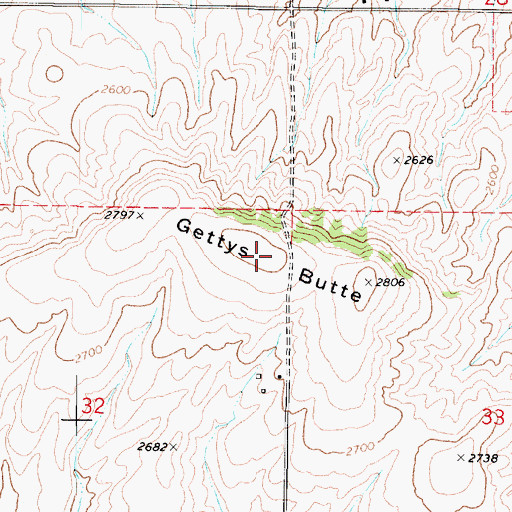 Topographic Map of Gettys Butte, WA