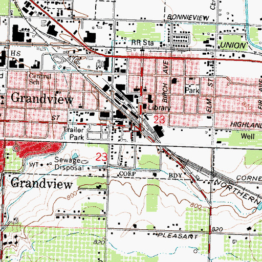 Topographic Map of Grandview, WA