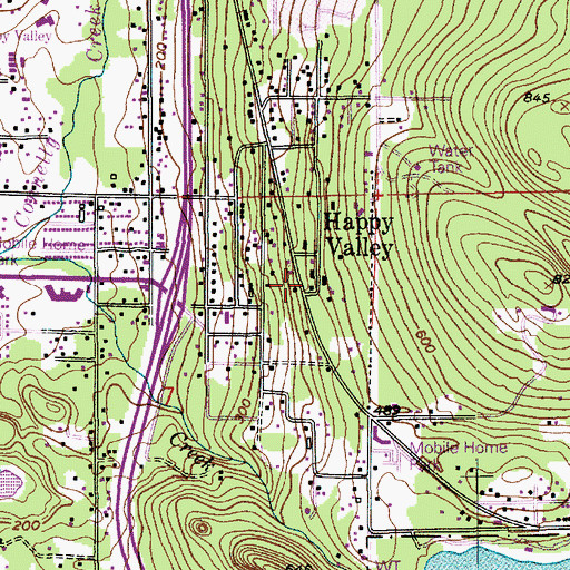 Topographic Map of Happy Valley, WA