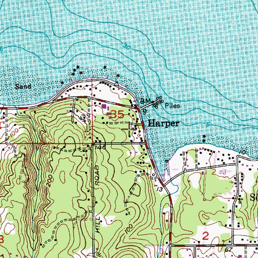 Topographic Map of Harper, WA