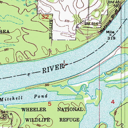 Topographic Map of McKees Ferry (historical), AL