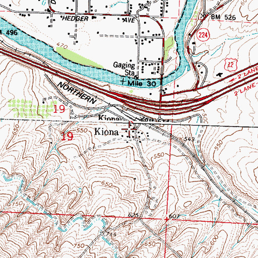 Topographic Map of Kiona, WA