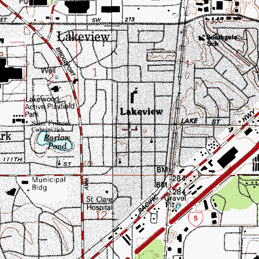 Topographic Map of Lakeview, WA