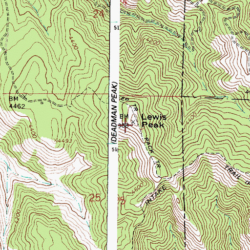 Topographic Map of Lewis Peak, WA